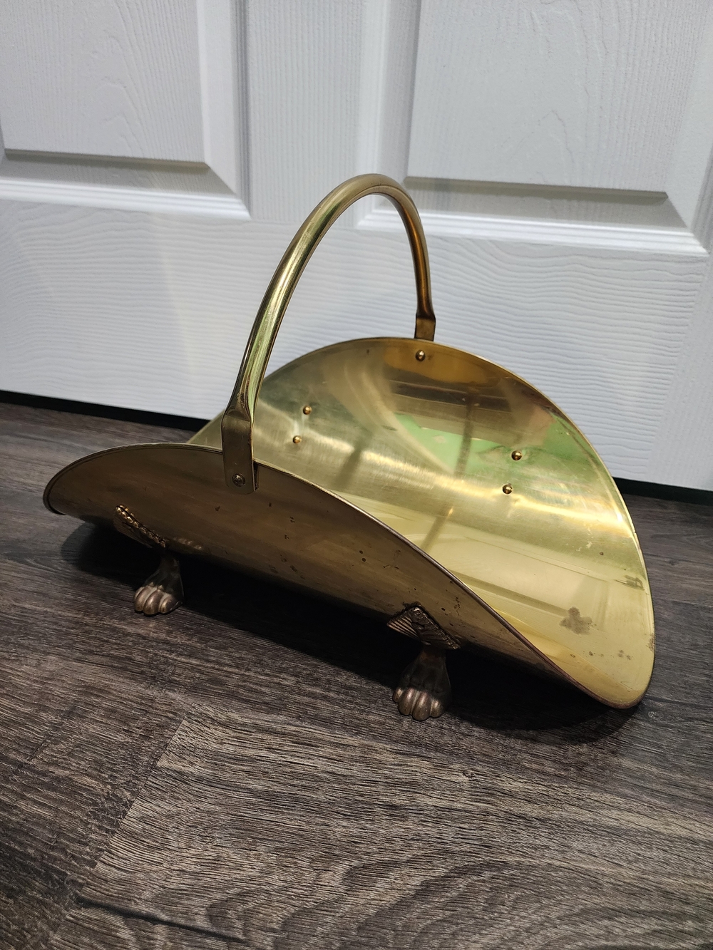 Vtg antique Brass fireplace log firewood holder carrier claw feet Victorian Deco